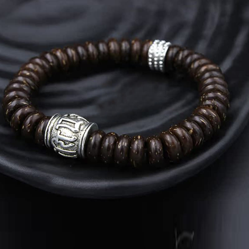 Wear FengShui Natural Tibetan Coconut Shell Om Mani Padme Hum Positive Bracelet