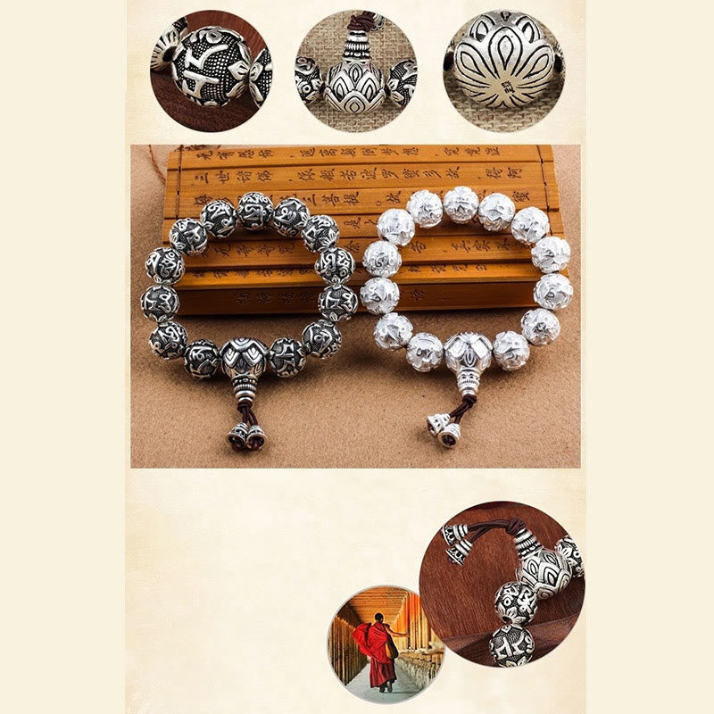 Wear FengShui Tibetan Om Mani Padme Hum Carved Alloy Beads Amulet Bracelet