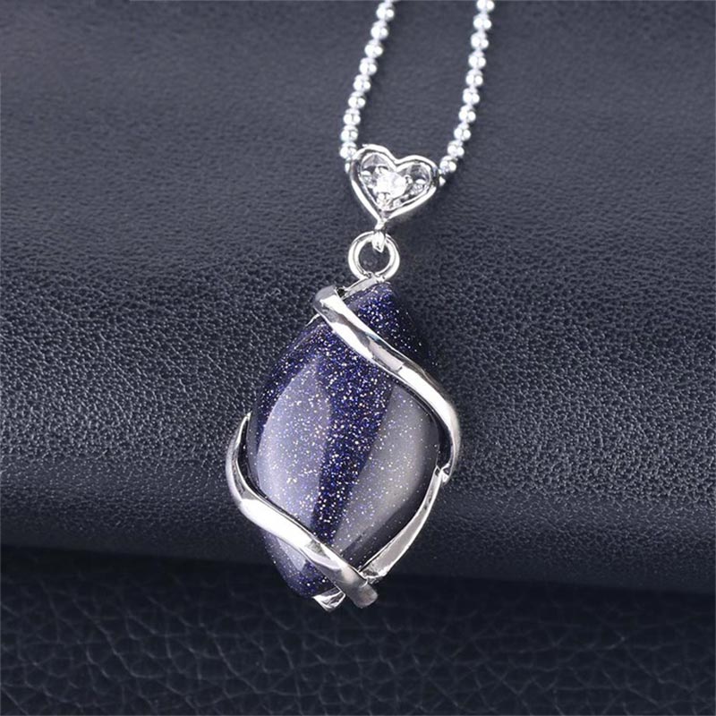 Wear FengShui Marquise Pattern Natural Crystal Stone Charm Necklace Pendant