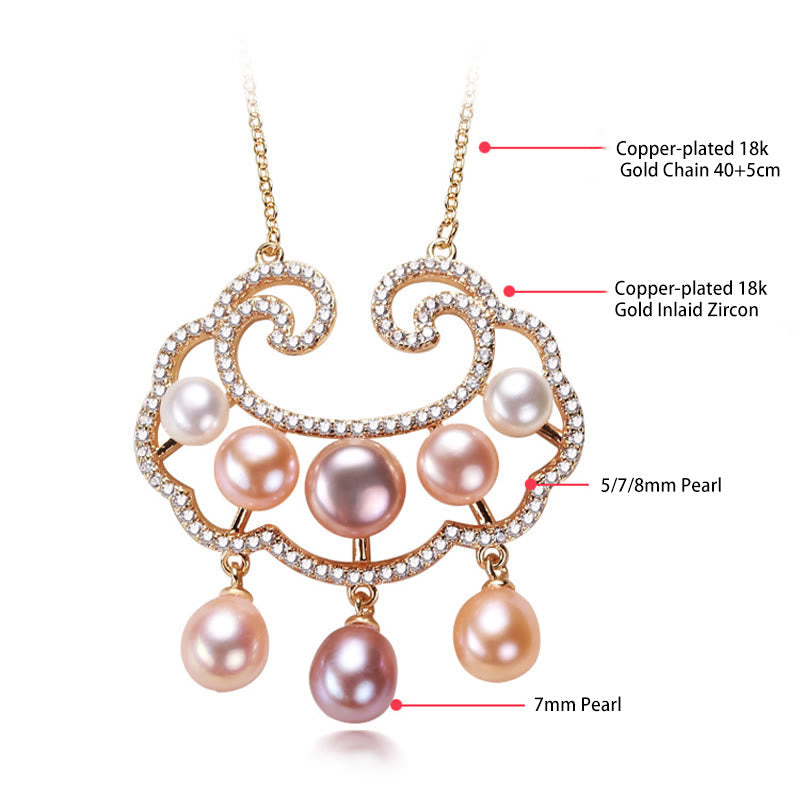Wear FengShui 18K Gold Plated Natural Pearl Chinese Lock Charm Sincerity Necklace Pendant