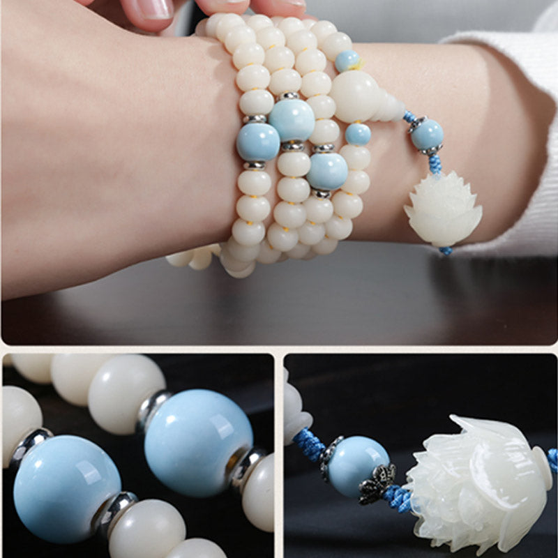 Wear FengShui Bodhi Seed Bead Lotus Blessing Charm Bracelet