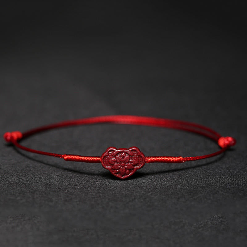 Wear FengShui Handmade Plum Blossom Four Leaf Clover PiXiu Lotus Koi Fish Cinnabar Blessing Braid Bracelet