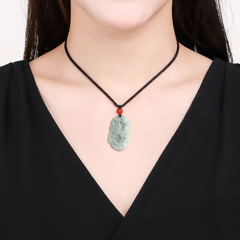 Wear FengShui Natural Jade 12 Chinese Zodiac Sucess Pendant Necklace
