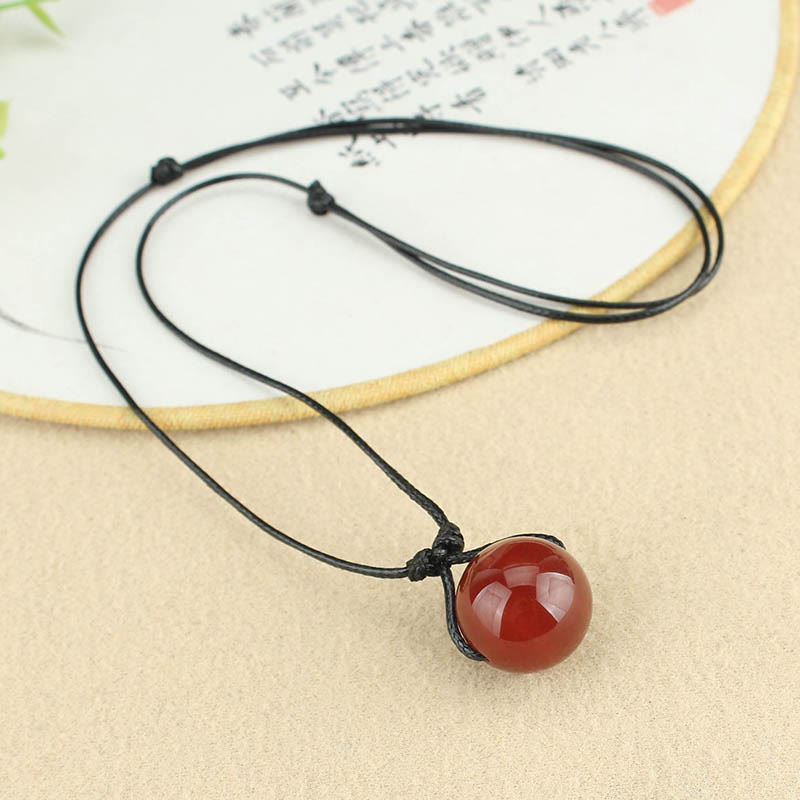 Wear FengShui Red Agate Bead Confidence Leather Rope Necklace Pendant