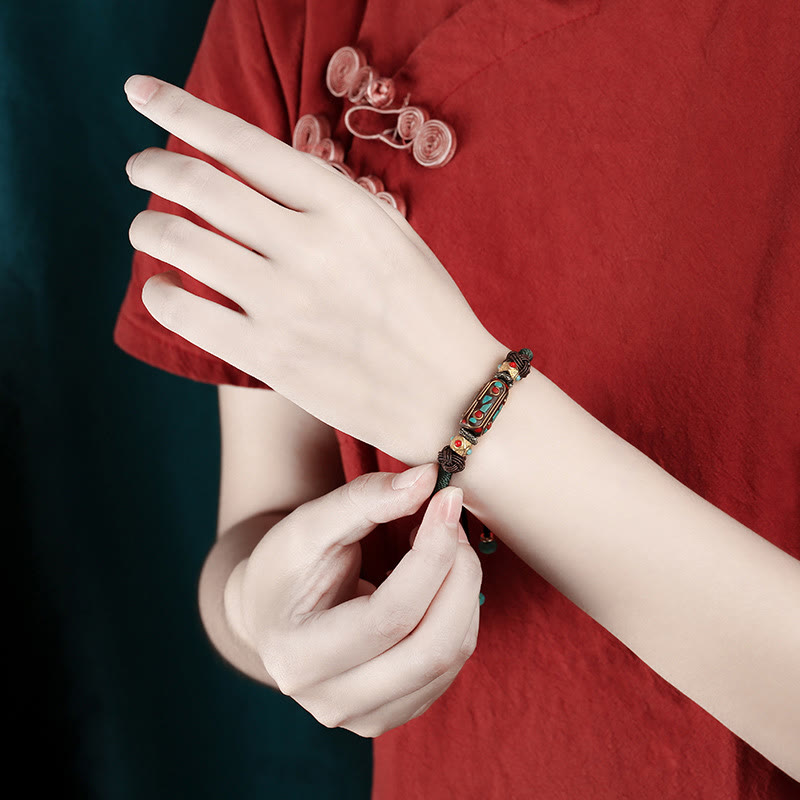 Wear FengShui Handmade Tibetan Turquoise Om Mani Padme Hum Strength Braided Bracelet