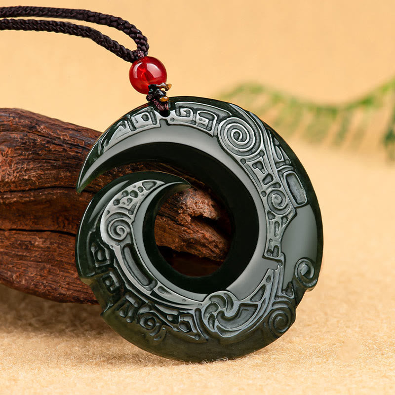 Wear FengShui One's Luck Improves Design Patern Natural Hetian Cyan Jade Success Necklace Pendant