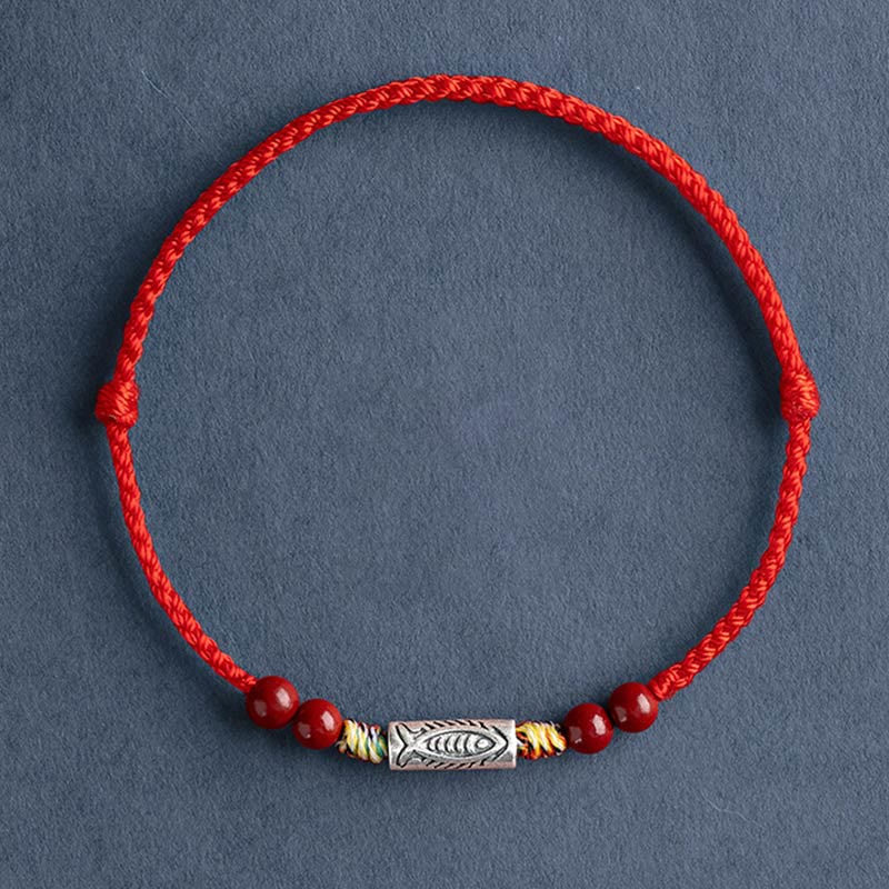 Wear FengShui 925 Sterling Silver Koi Fish Cinnabar Bead Wealth Handcrafted Braided Bracelet Anklet