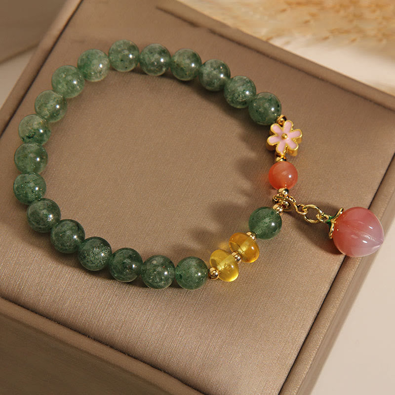 Wear FengShui Natural Green Strawberry Quartz Love Peach Charm Bracelet