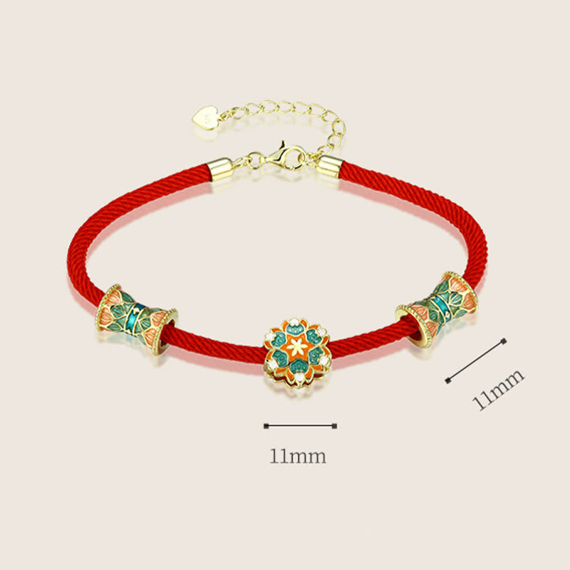 Wear FengShui Dunhuang 925 Sterling Silver Lotus Drum New Beginning Red Rope Bracelet