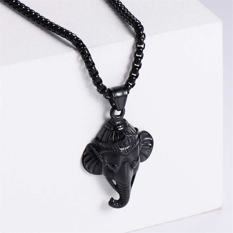 Wear FengShui Ganesh Ganpati Elephant Titanium Steel Protection Pendant Necklace