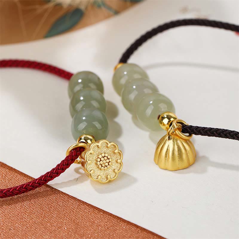 Wear FengShui Handmade Hetian Jade Bead Lotus Pod Prosperity Luck Braided Bracelet