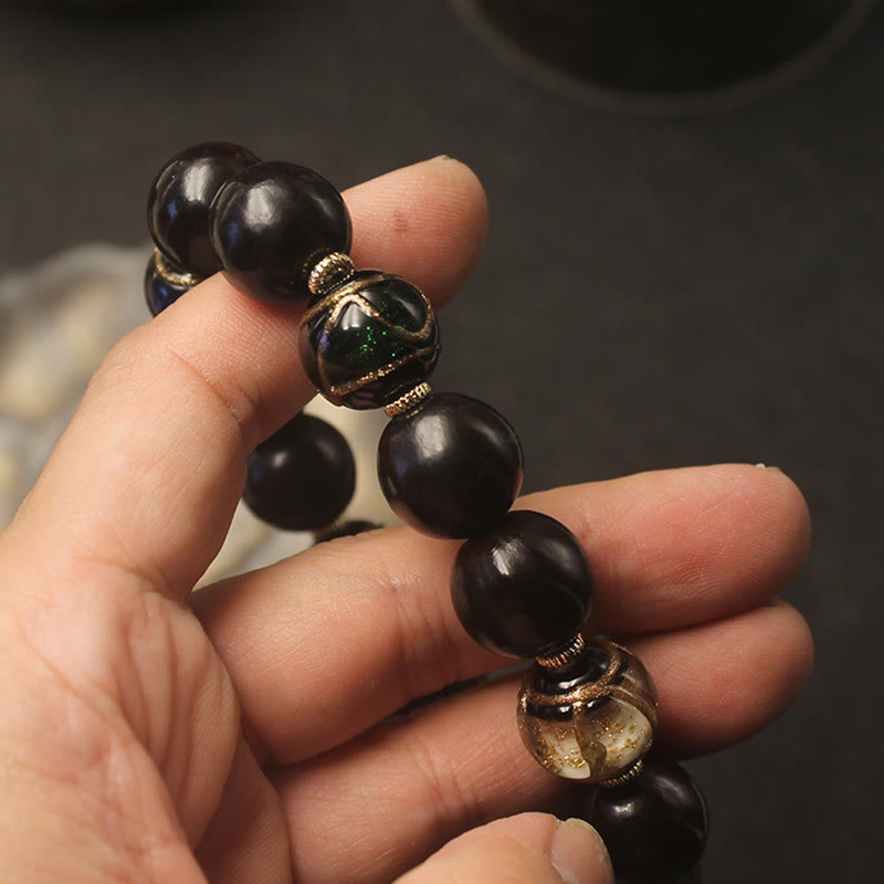 Wear FengShui Western Soapberry Incense Ash Liuli Glass Bead Wealth Bracelet