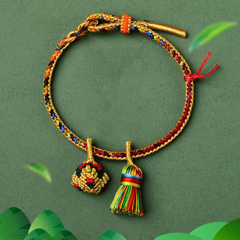 Wear FengShui Colorful Rope Luck Handmade Zongzi Golden Ball Charm Bracelet