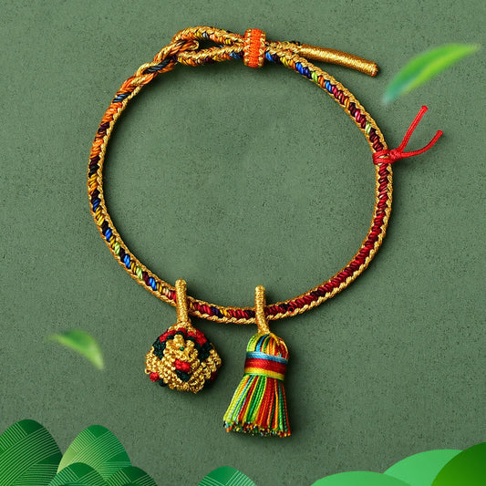Wear FengShui Colorful Rope Luck Handmade Zongzi Golden Ball Charm Bracelet