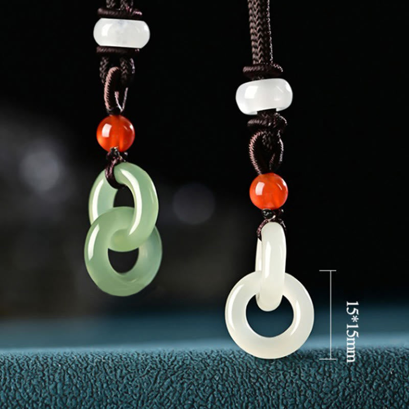Wear FengShui Natural Hetian Cyan Jade White Jade Double Peace Buckle Success Necklace Pendant