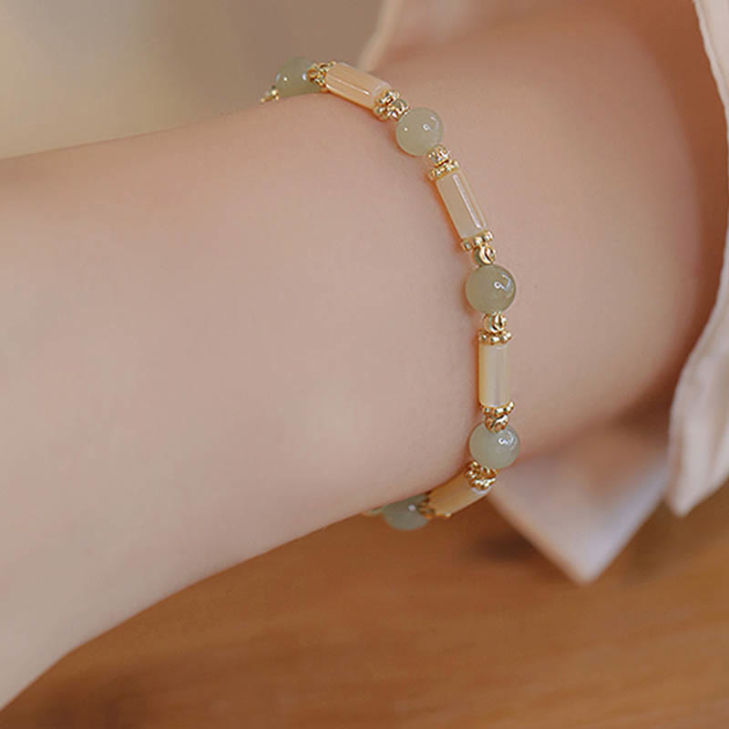 Wear FengShui Tridacna Stone Red Agate Hetian Jade Blessing Bracelet