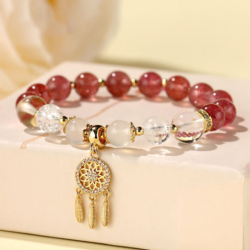 Wear FengShui Green Strawberry Quartz Amethyst Crystal Dreamcatcher Healing Bracelet