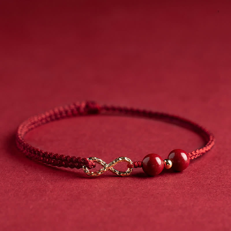Wear FengShui Cinnabar Blessing Red String Golden Infinity Symbol Bracelet Anklet