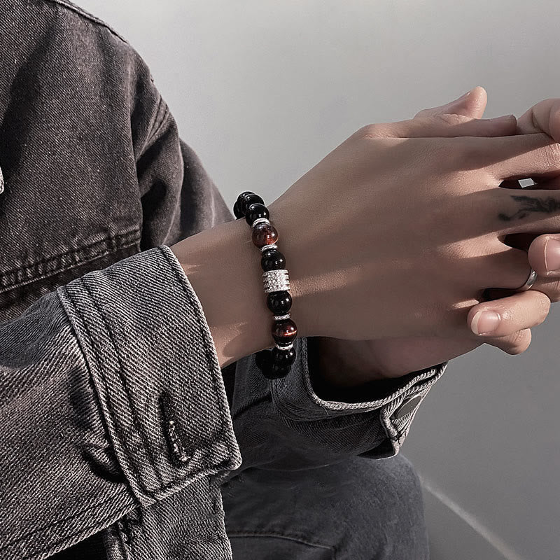Wear FengShui Natural Black Obsidian Tiger Eye Strength Fulfillment Bracelet