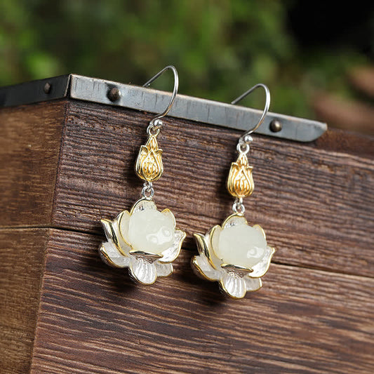 Wear FengShui White Jade Protection Harmony Drop Earrings