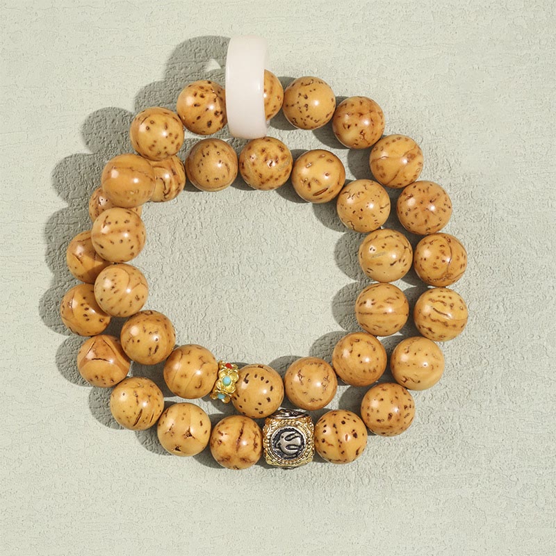 Wear FengShui Tibetan Natural Purple Gold Rat Bodhi Seed Wealth Double Wrap Bracelet