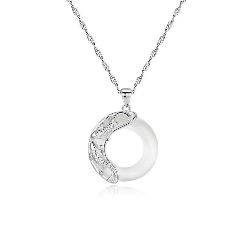 Wear FengShui Natural White Jade Koi Lucky Necklace