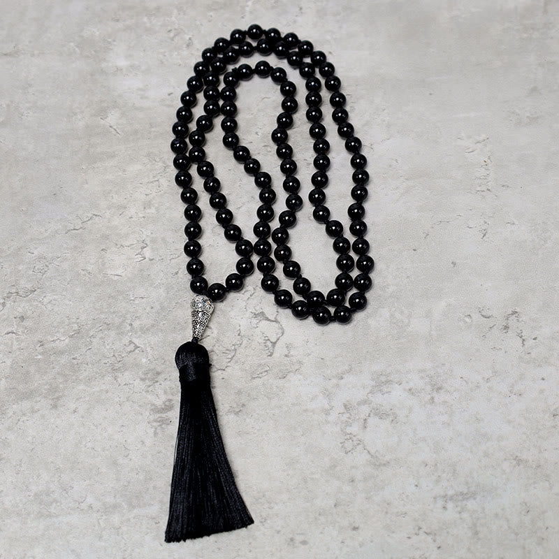 Wear FengShui 108 Mala Black Onyx Beads Yoga Meditation Prayer Beads Necklace