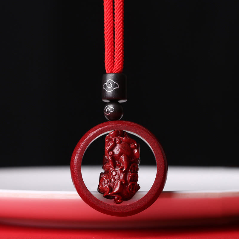 Wear FengShui Cinnabar Om Mani Padme Hum PiXiu Blessing Lucky Bead Necklace Pendant