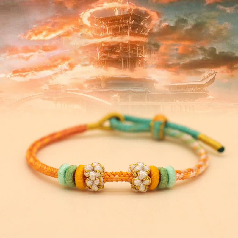 Wear FengShui Handmade Eight Thread Peace Knot Peach Blossom Knot Luck Rope Braided Bracelet