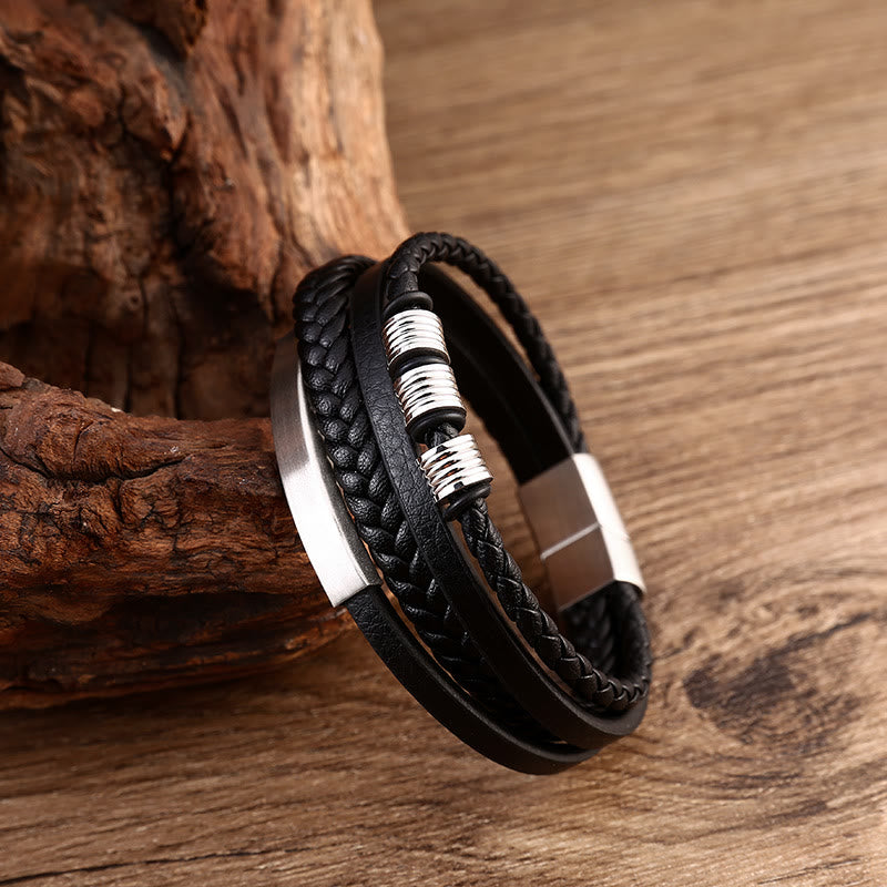 Wear FengShui Leather Multi-Layer Titanium Steel Balance Braided Magnetic Buckle Bracelet