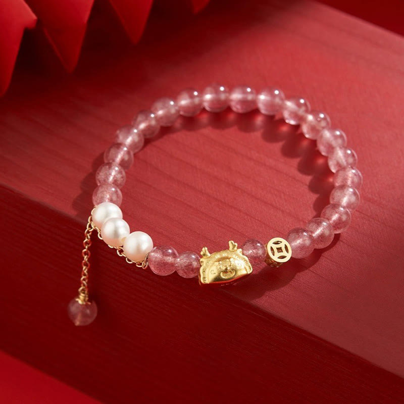 Wear FengShui Year of the Dragon Dumpling Natural Red Agate Garnet Hetian Jade Fu Character Luck Success Bracelet