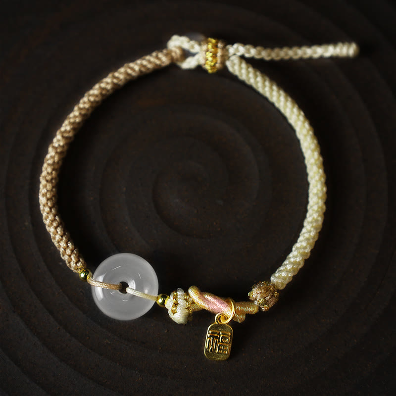 Wear FengShui Handmade White Agate Peace Buckle Luck Happiness Protection Weave String Bracelet