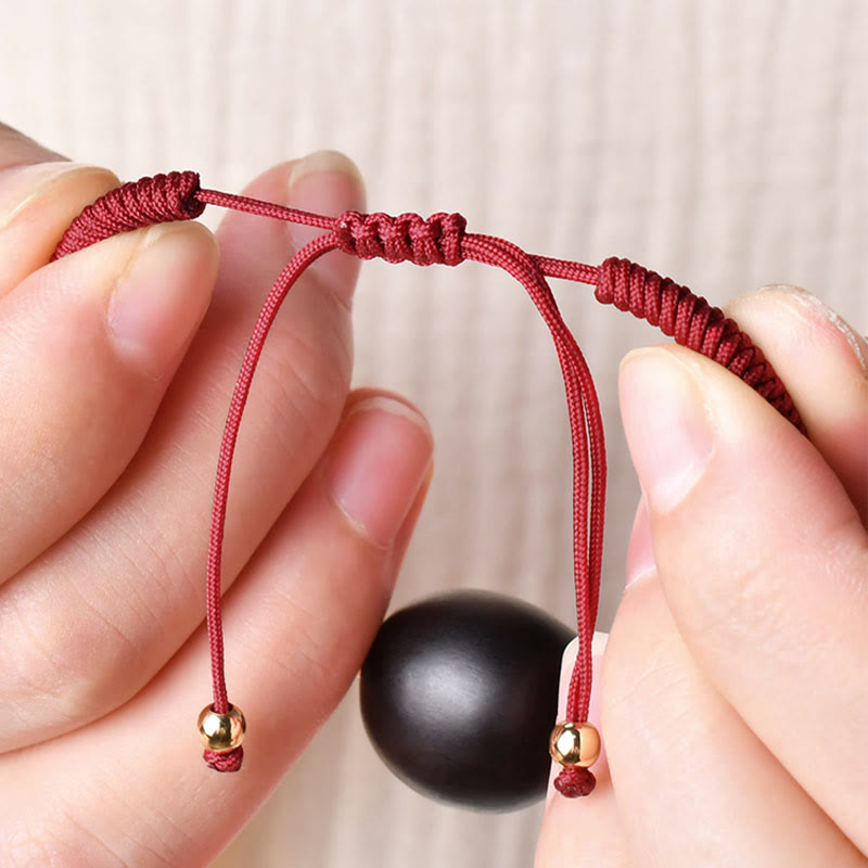 Wear FengShui Ebony Wood Cat Head Pattern Peace King Kong Knot Braided Bracelet