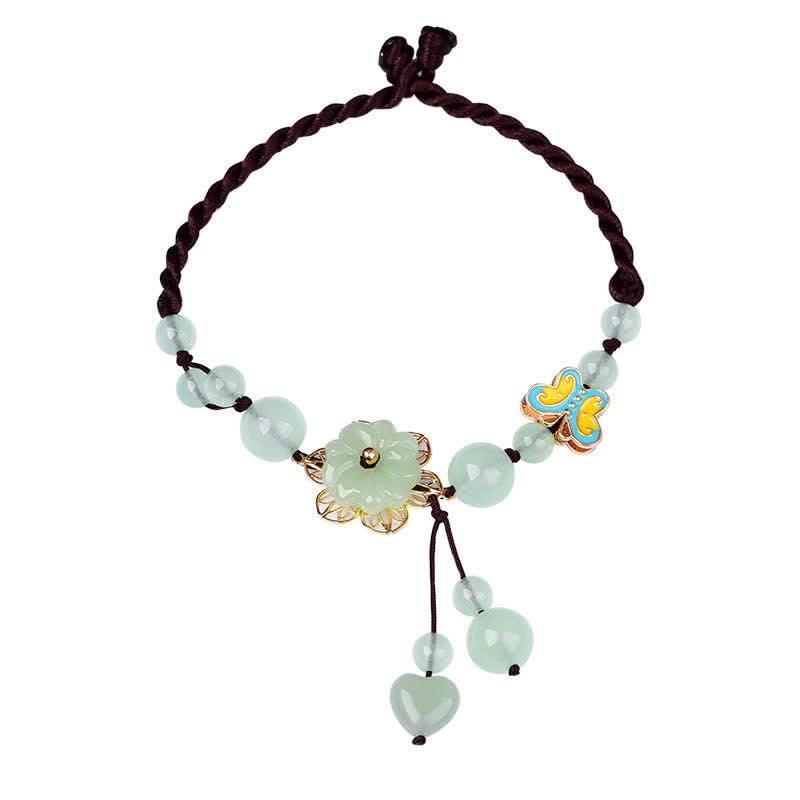 Wear FengShui Flower Jade Butterfly Luck Abundance Charm Anklet