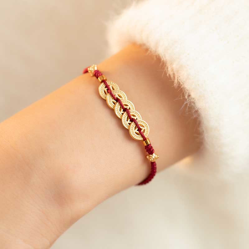 Wear FengShui Copper Coin Fortune Tree Luck Strength Braided Bracelet