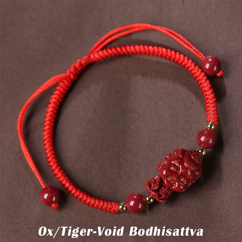 Wear FengShui Chinese Zodiac Natal Buddha Cinnabar Amulet Blessing String Bracelet