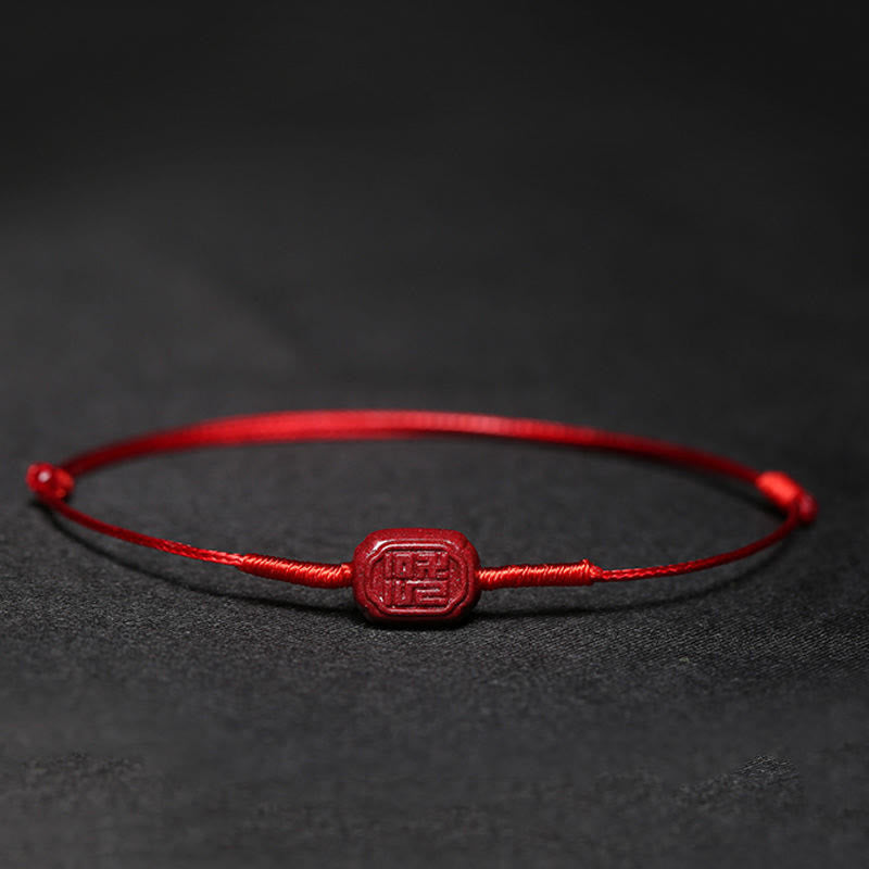 Wear FengShui Handmade Plum Blossom Four Leaf Clover PiXiu Lotus Koi Fish Cinnabar Blessing Braid Bracelet