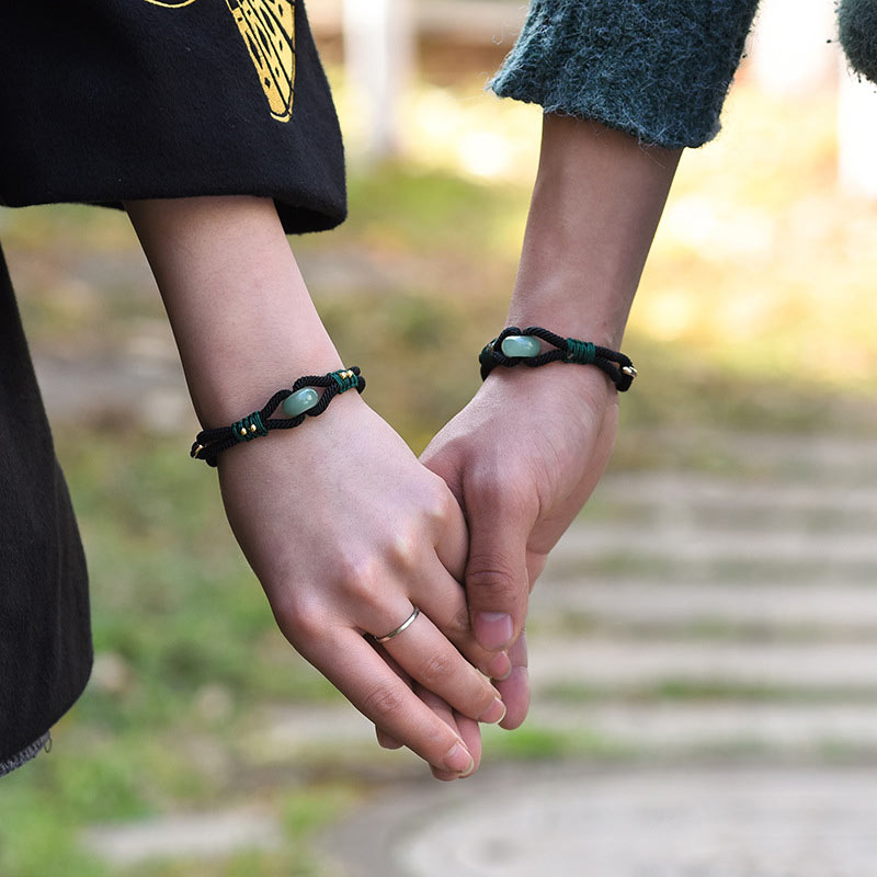 Wear FengShui Tibetan Jade Lucky Black Rope Couple Bracelet