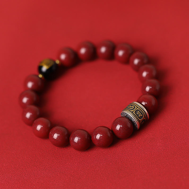 Wear FengShui 925 Sterling Silver Chinese Zodiac Natal Buddha Cinnabar Om Mani Padme Hum Calm Bracelet