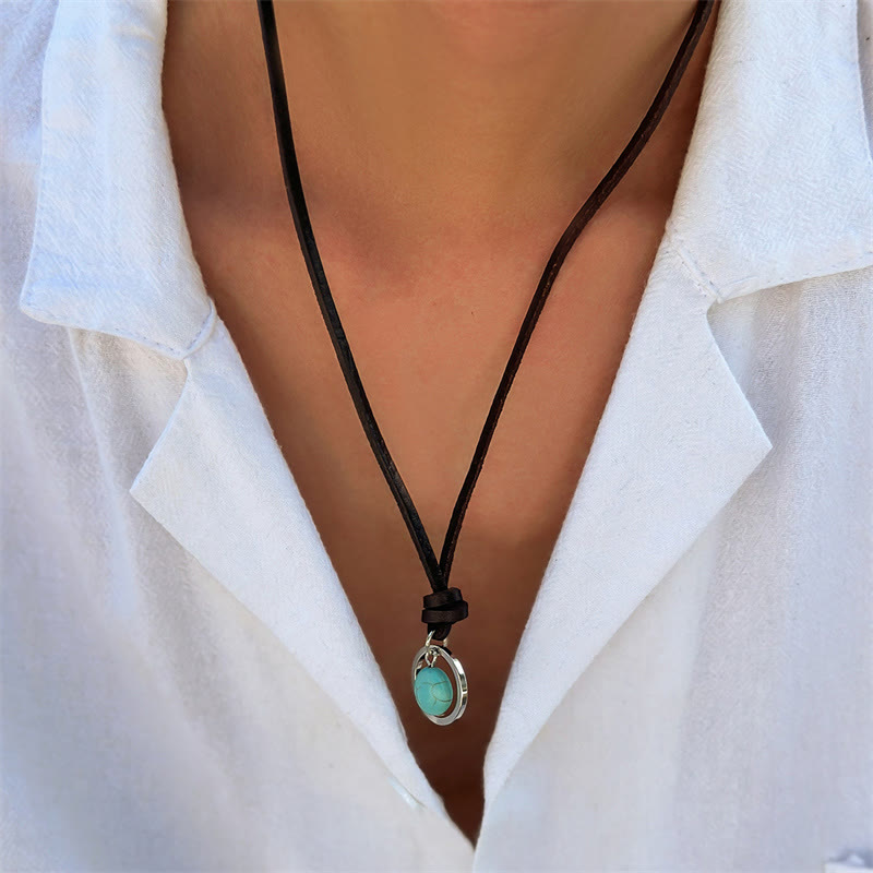 Wear FengShui Round Turquoise Stone Protection Strength Necklace Pendant