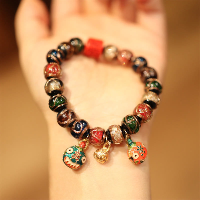 Wear FengShui Tibetan Gold Swallowing Beast Family Five God Of Wealth Thangka Fortune Bead Bracelet