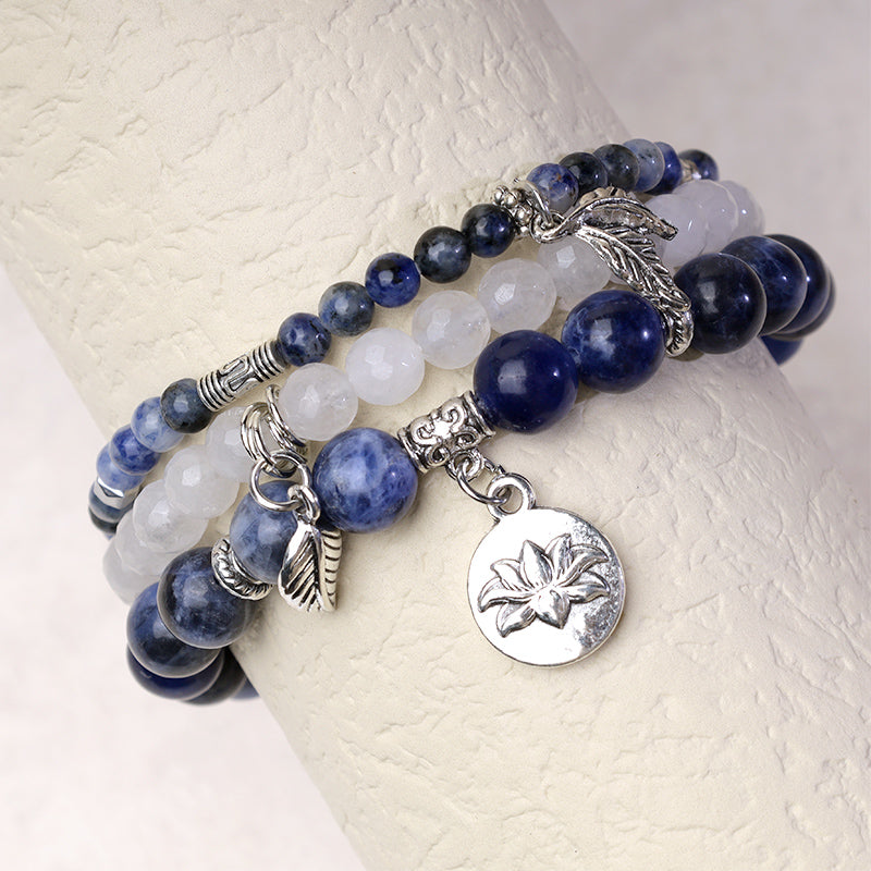 Wear FengShui 3PCS Natural Quartz Crystal Beaded Healing Energy Lotus Bracelet
