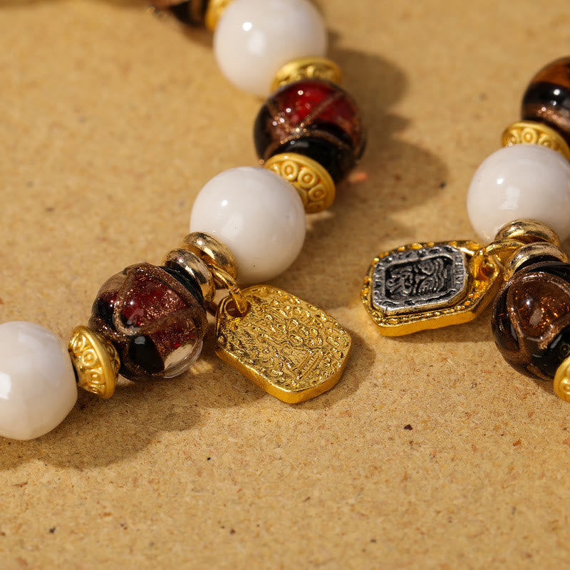 Wear FengShui Tibetan Zakiram Goddess of Wealth Charm Liuli Glass Incense Ash Porcelain Bead Protection Bracelet