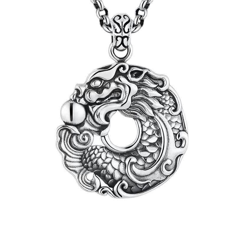 Wear FengShui Koi Fish Dragon Peace Buckle Wealth Necklace Pendant