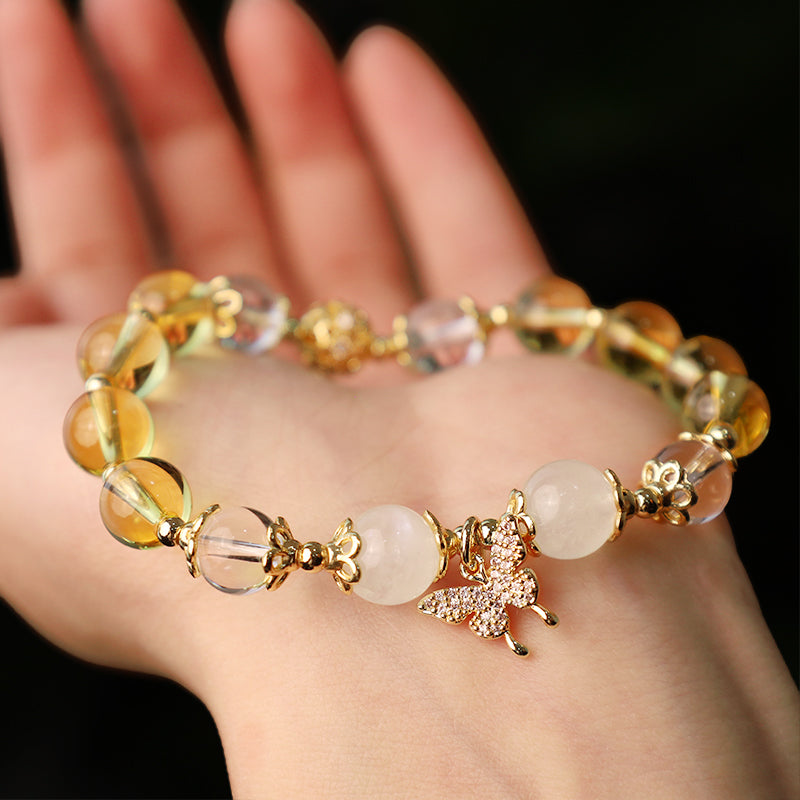 Wear FengShui Citrine Moonstone Butterfly Charm Prosperity Protection Bracelet