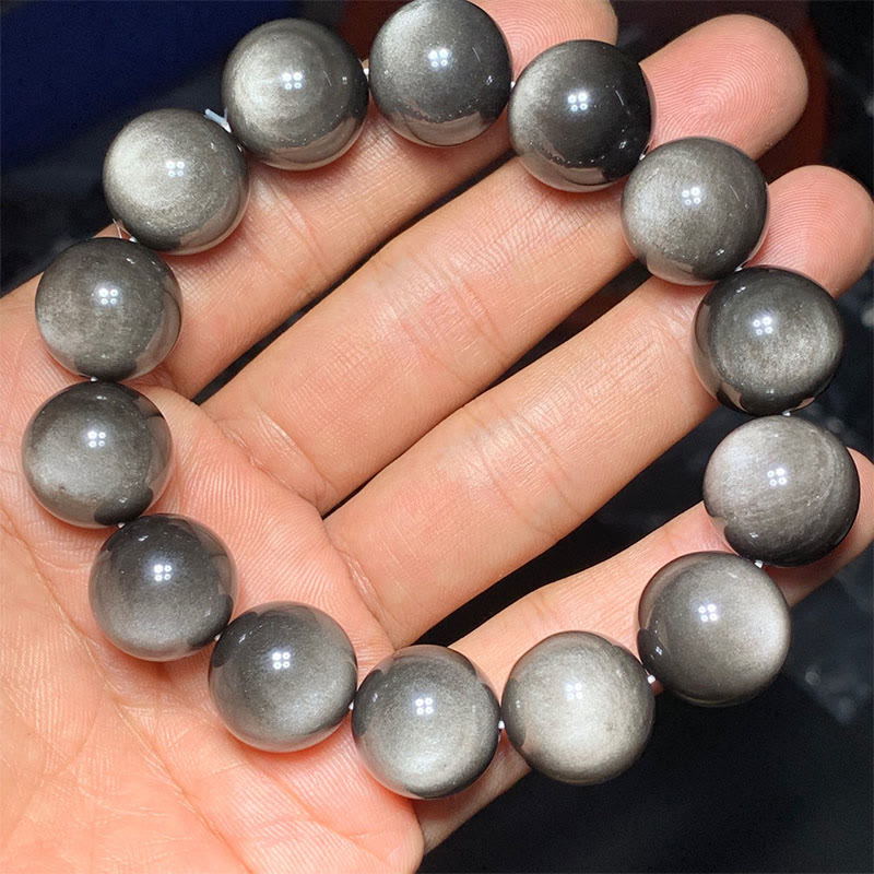 Wear FengShui Natural Silver Sheen Obsidian Soothing Protection Bracelet