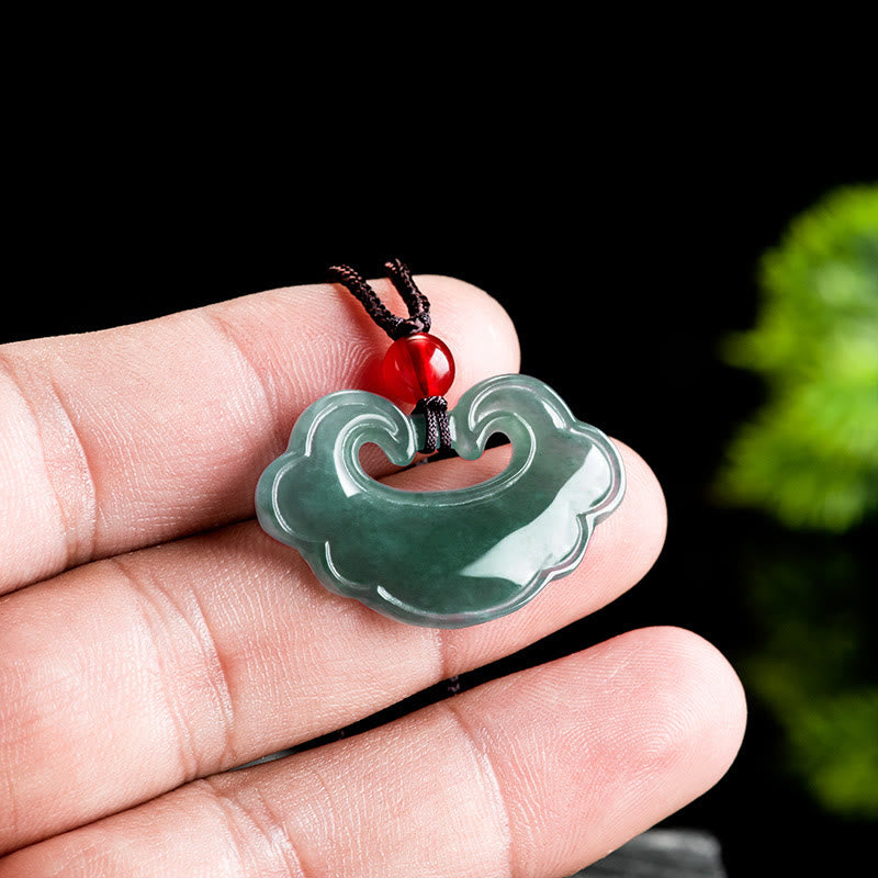 Wear FengShui Natural Green Jade Chinese Lock Charm Luck Necklace Pendant
