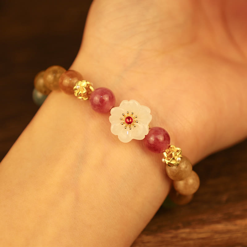 Wear FengShui Colorful Tourmaline Jade Flowers Love Bracelet