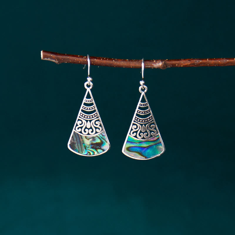 Wear FengShui Copper Tridacna Stone Hollow Pattern Blessing Drop Earrings