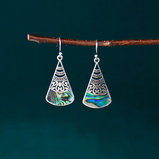 Wear FengShui Copper Tridacna Stone Hollow Pattern Blessing Drop Earrings